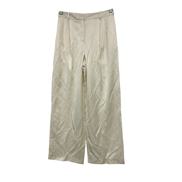 Zara Womens Pants S Ivory Pleated Straight Leg Trousers High Waist 9072/580 NWT - Picture 3 of 16